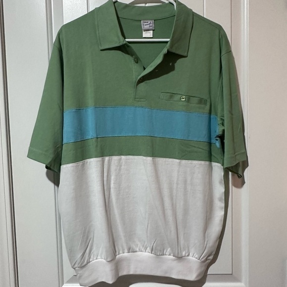 Vintage Other - Vintage Green Blue Polo Shirt with Color-Block Design Medium (Retro, 80s, 90s)